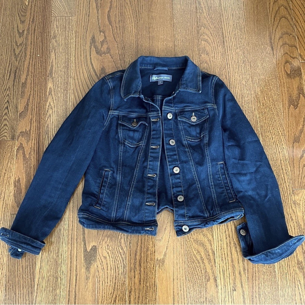 Reitmans Jeans Womens Dark Blue Denim Trucker Jacket Upper Flap Pockets Sz S​​